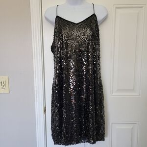 Express All Over Sequins Black Sleeveless Pullover Mini Cocktail Dress Size L